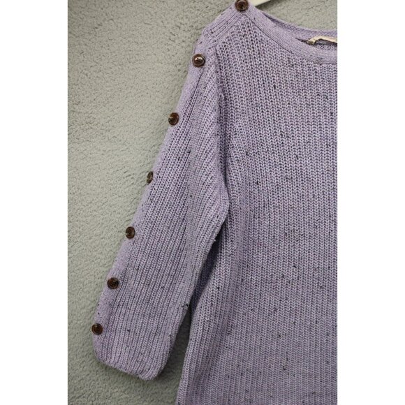 Soft Surroundings Boat Neck Purple Sweater-Large-Button Up Sleeves-Wool & Silk - Picture 5 of 13